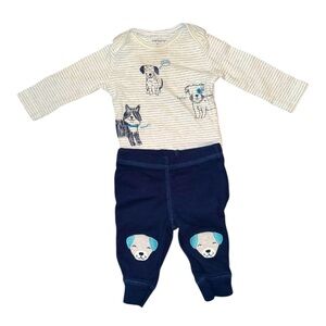 Babies’ Carter’s Matching Long Sleeve Onesie And Pants Set With Doggies. Size 3M